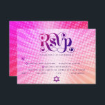 Cartons Réponse Bat mitzvah Retro Rose Orange Gradient Boho Entrée<br><div class="desc">Soyez fier, réjouissez-vous et présentez cette étape importante de votre Bat mitzvah préféré ! Inclure cette carte d'insertion professionnelle, rétro, personnalisée RSVP pour votre événement. Une typographie rose et violette foncée et amusante, tendance et audacieuse, avec une typographie sans serif moderne, recouvre un arrière - plan de rayons orange pop...</div>