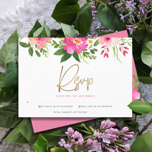 Cartons Réponse Bat Mitzvah Rose Aquarelle Florale Or Écriture