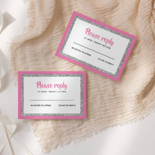 Cartons Réponse Bat mitzvah, rose et argent