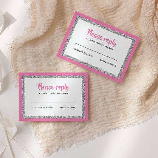 Cartons Réponse Bat mitzvah, rose et argent