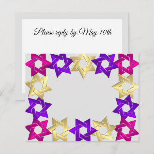 Cartons Réponse Bat Mitzvah Rose Or Clair Violet Étoile Toute Coul