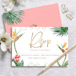 Cartons Réponse Bat mitzvah Tropical Gold Script Floral Aquarelle<br><div class="desc">Soyez fier, réjouissez-vous et célébrez cette étape importante de votre Bat mitzvah préféré avec cette carte d'insertion RSVP sophistiquée et personnalisée pour votre événement! Élégant, étonnant, coloré, oiseaux d'aquarelle tropicale des fleurs de paradis, faux écriture manuscrite or, Star of David et points de parties scintillant, avec le rose rose foncé...</div>