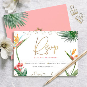 Cartons Réponse Bat mitzvah Tropical Gold Script Floral Aquarelle