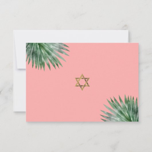 Cartons Réponse Bat mitzvah Tropical Gold Script Palm Aquarelle (Dos)