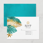 Cartons Réponse Bat mitzvah turquoise et Gold Tropical (Devant / Derrière)