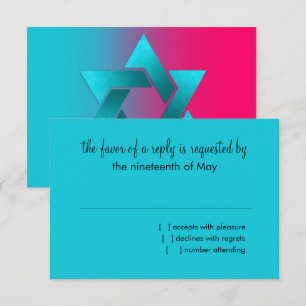Cartons Réponse Bat mitzvah Turquoise et rose Ombre Star de David