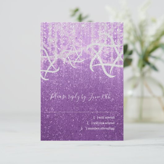 Cartons Réponse Bat mitzvah violet blanc Extra Sparkly (Debout devant)