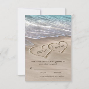 Cartons Réponse Beach Sand Hearts Élégant Tropical Moderne Mariage