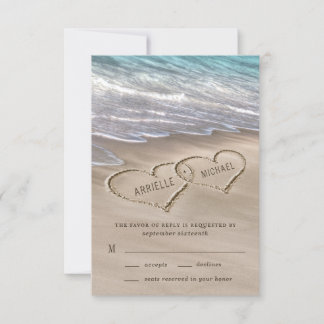 Cartons Réponse Beach Sand Hearts Élégant Tropical Moderne Mariage
