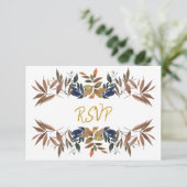 Cartons Réponse Beau Beige Bleu Mariage de Foliage Or (Debout devant)