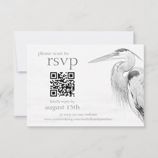 Cartons Réponse Beau Blue Heron Bird Sketch Mariage QR Code (Devant)
