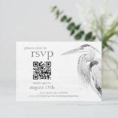 Cartons Réponse Beau Blue Heron Bird Sketch Mariage QR Code (Debout devant)