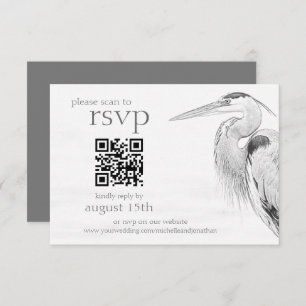 Cartons Réponse Beau Blue Heron Bird Sketch Mariage QR Code