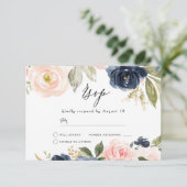 Cartons Réponse Beau Blush & Navy Floral Spring Wedding (Debout devant)