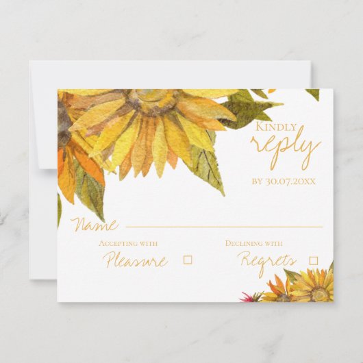 Cartons Réponse Beau Joli Mariage fleuri de tournesol jaune (Dos)