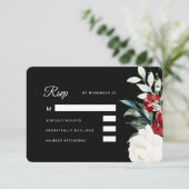 Cartons Réponse Beau Mariage de Noël Floral Noir (Debout devant)