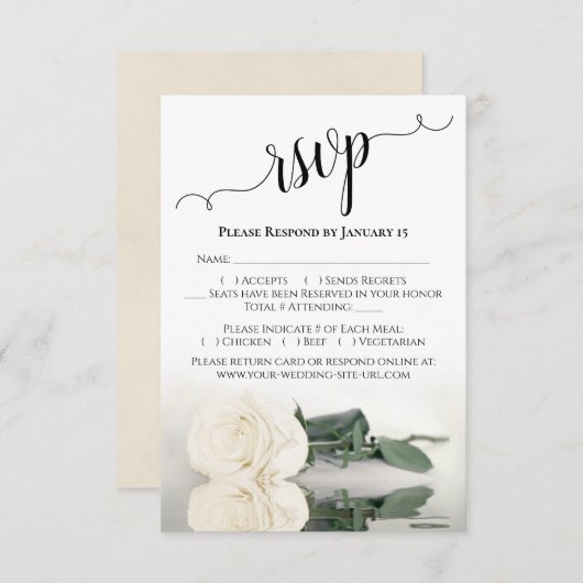 Cartons Réponse Beau reflet Mariage ivoire ou rose blanche (Devant / Derrière)