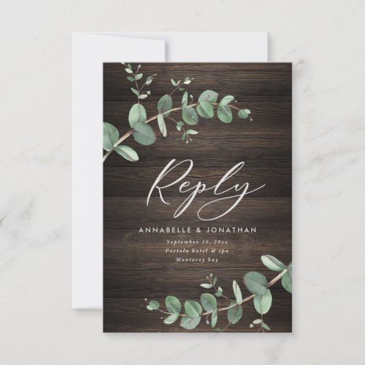 Cartons Réponse beau vert eucalyptus mariage bois foncé (Devant)