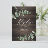 Cartons Réponse beau vert eucalyptus mariage bois foncé (Debout devant)