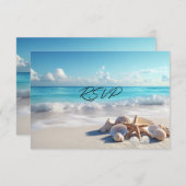 Cartons Réponse Beaux Coquillages Étoile de Mer Mariage à la Plage (Devant / Derrière)
