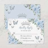 Cartons Réponse Bébé Blue Floral Papillons Silver Quinceañera (Devant / Derrière)