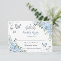 Bébé Blue Floral Papillons Silver Quinceañera