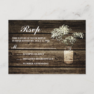 Cartons Réponse Bébé's Breath Mason Jar Mariage en bois de grang