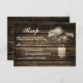 Cartons Réponse Bébé's Breath Mason Jar | Mariage en bois de grang (Devant / Derrière)