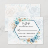 Cartons Réponse Beige blue Elegant Floral Wedding (Devant / Derrière)