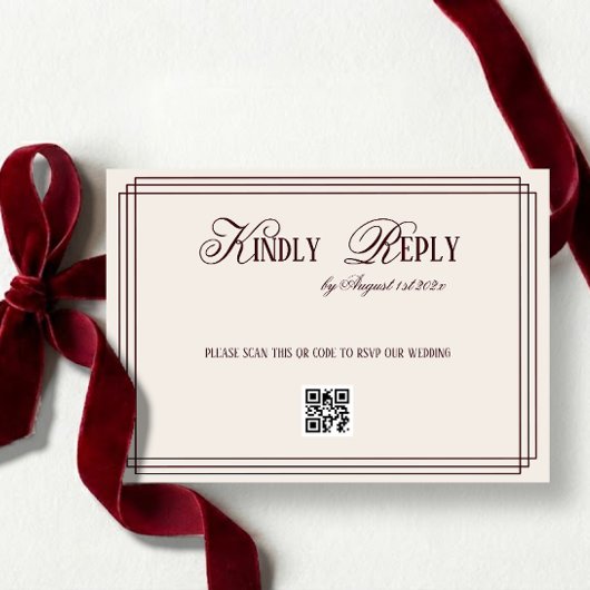 Cartons Réponse Beige Dark Red Old Money Wedding QR code