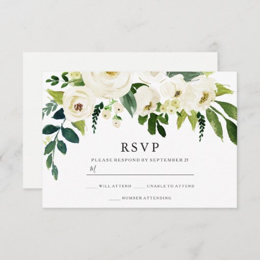 Cartons Réponse Belle fleurs blanches Mariage nuptiale (Devant / Derrière)