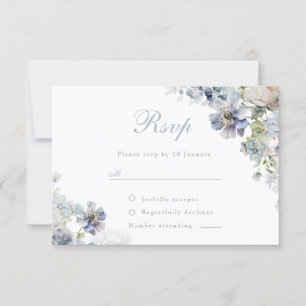 Cartons Réponse Belle Fleurs Bleues Dusty Mariage élégant