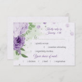 Cartons Réponse belle fleurs violettes vert feuille choix de repas (Devant / Derrière)