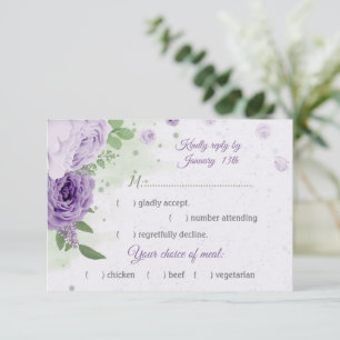 Cartons Réponse belle fleurs violettes vert feuille choix de repas