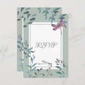 Cartons Réponse Belle libellule et jardin Mariage de verdure (Devant / Derrière)