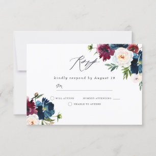 Cartons Réponse Belle Marine Burgundy Rouge Blush Floral Mariage