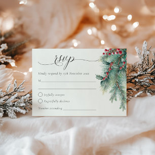 Cartons Réponse Berries d'hiver et Pine Aquarelle Mariage de verdu