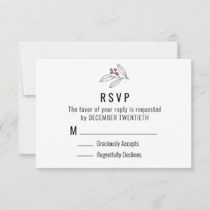 Cartons Réponse Berries violettes minimalistes Mariage Feuille RSV