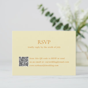 Cartons Réponse Beurre moderne Jaune QR Code élégant Mariage