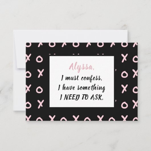 Cartons Réponse Black Baby Pink X O XO XO's Be my Bridesmaid Card (Devant)
