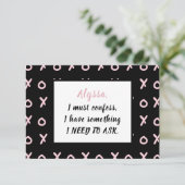 Cartons Réponse Black Baby Pink X O XO XO's Be my Bridesmaid Card (Debout devant)