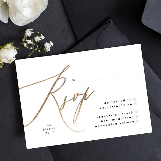 Cartons Réponse Black Elegant Simple Gold Wedding