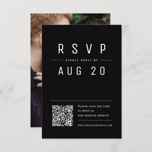 Cartons Réponse Black Modern Chic Simple Typographie code QR (Devant / Derrière)