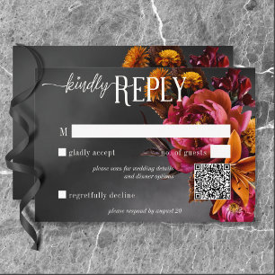 Cartons Réponse Black Moody Gothique Orange Lily Mariage QR Code