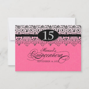 Cartons Réponse Black n White dentelle Look argent 15e Quinceanera