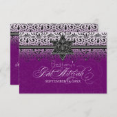 Cartons Réponse Black n White dentelle look Bat mitzvah argent Inv (Devant / Derrière)