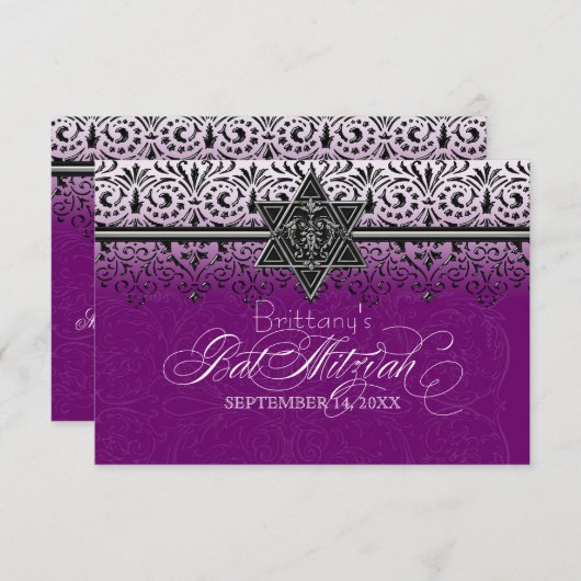 Cartons Réponse Black n White dentelle look Bat mitzvah argent Inv (Devant / Derrière)