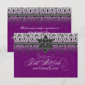 Cartons Réponse Black n White dentelle look Bat mitzvah argent Inv (Devant / Derrière)