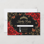 Cartons Réponse Black Red Gold Quinceanera Reply (Devant)