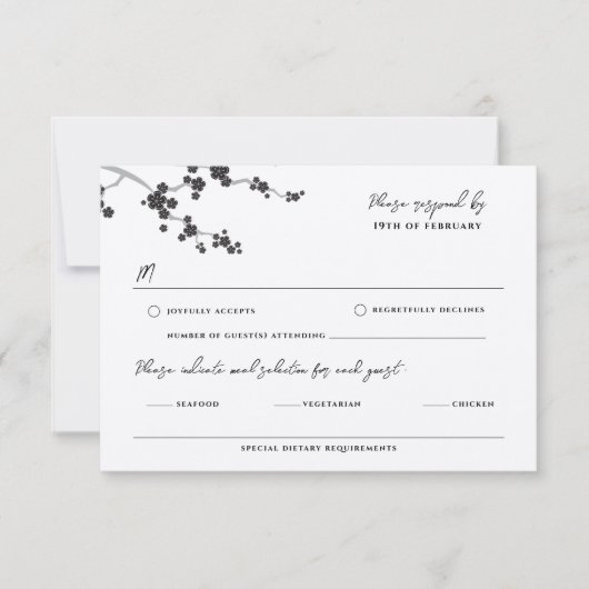 Cartons Réponse Black Sakura Cerry Blossom Élégant Mariage asiatiq (Devant)